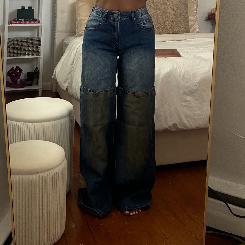 Fashion Nova Two-Tone Blue Wide Leg Jeans